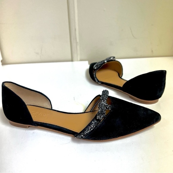 J. CREW BLACK SUEDE POINTED TOE D'ORSEY FLATS GLITTER BOW ACCENT women’s 6M - Picture 3 of 9